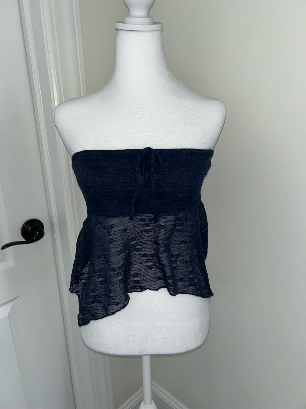 Edikted Women’s navy Strapless Sheer Peplum Tube Top